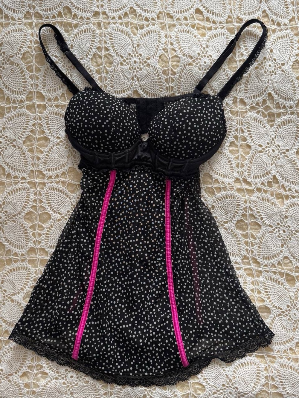 La SENZA Black Polka Dot Cami with Pink Vertical Trim
